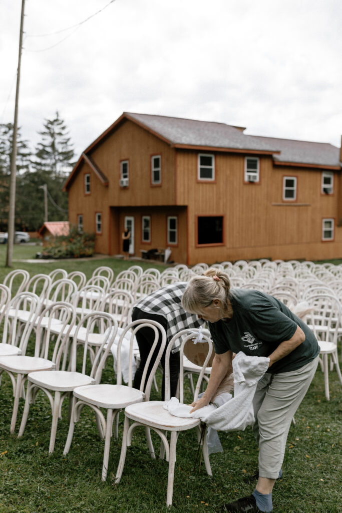 Outdoor wedding ceremony in Baraboo, Wisconsin with Event Essentials Bentwood chairs