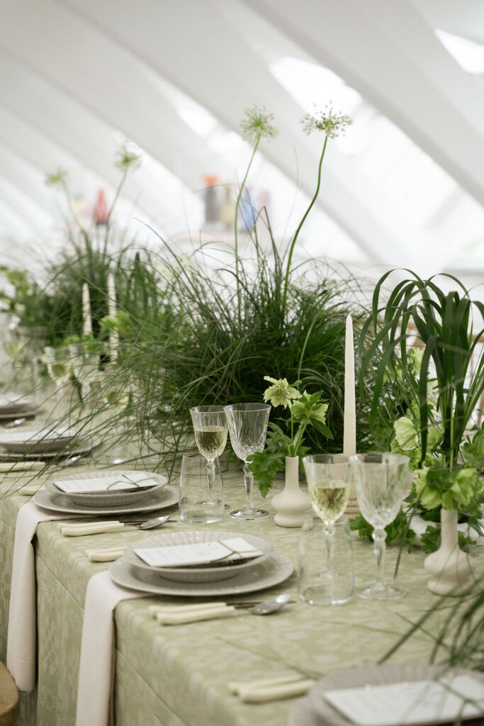 tablescape detail photo featuring grassy arrangements
