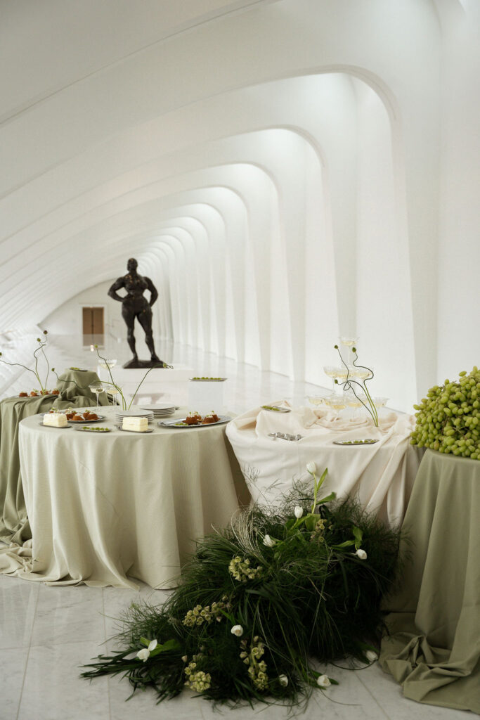 grazing table with a green color palette