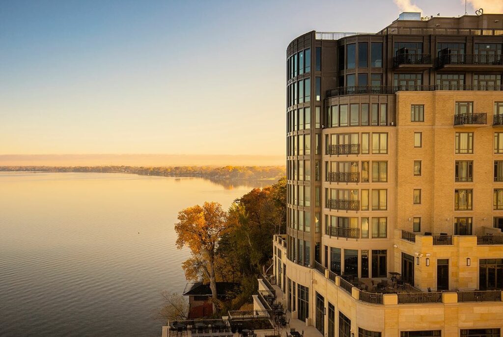 Birds eye view of the Edgewater Hotel in downtown Madison, WI.