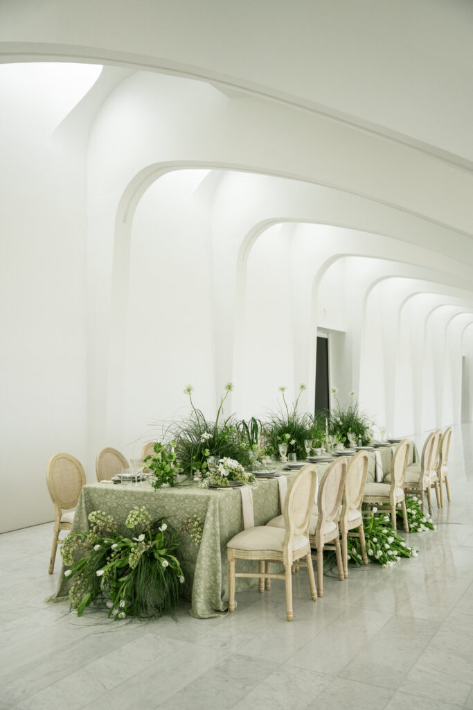 luxe reception design with an organic green color palette